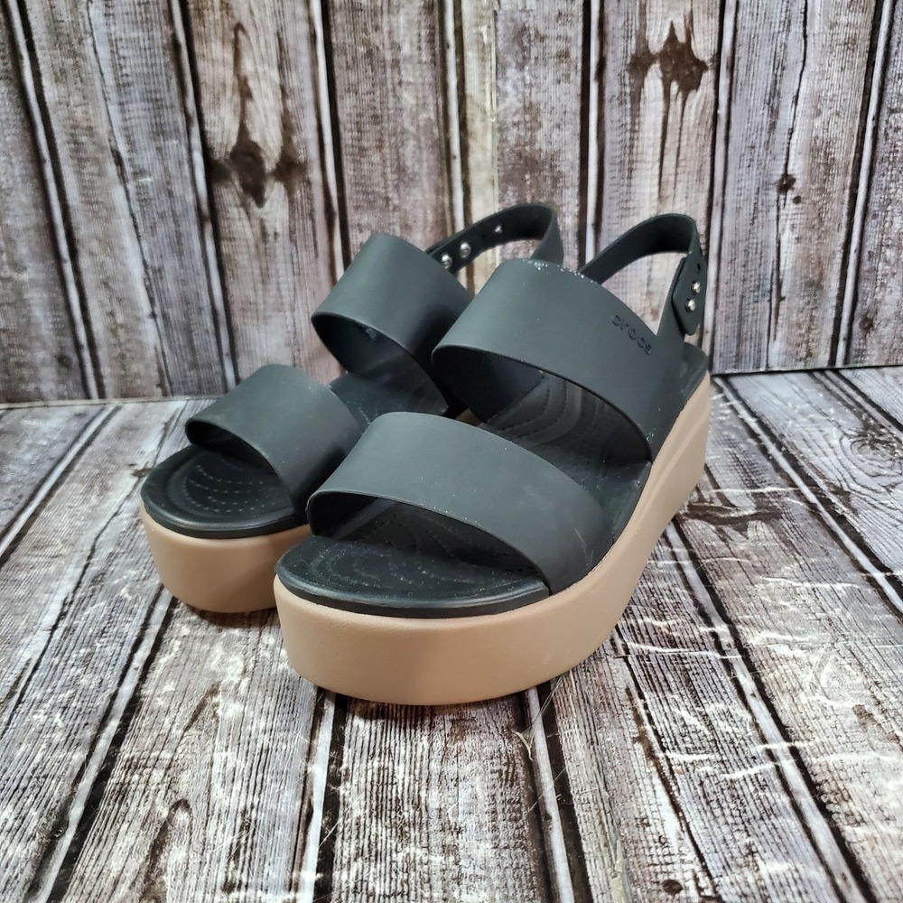 Crocs Women's Brooklyn Low Wedge Platform Sandals Black Mushroom  Size 7W